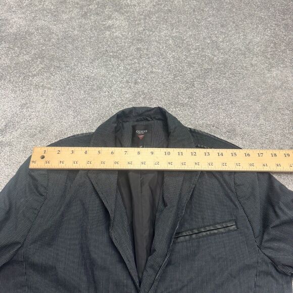 Guess Suit Blazer Jacket Mens Small Black Pinstriped Cotton Blend Single Vented - Picture 10 of 11